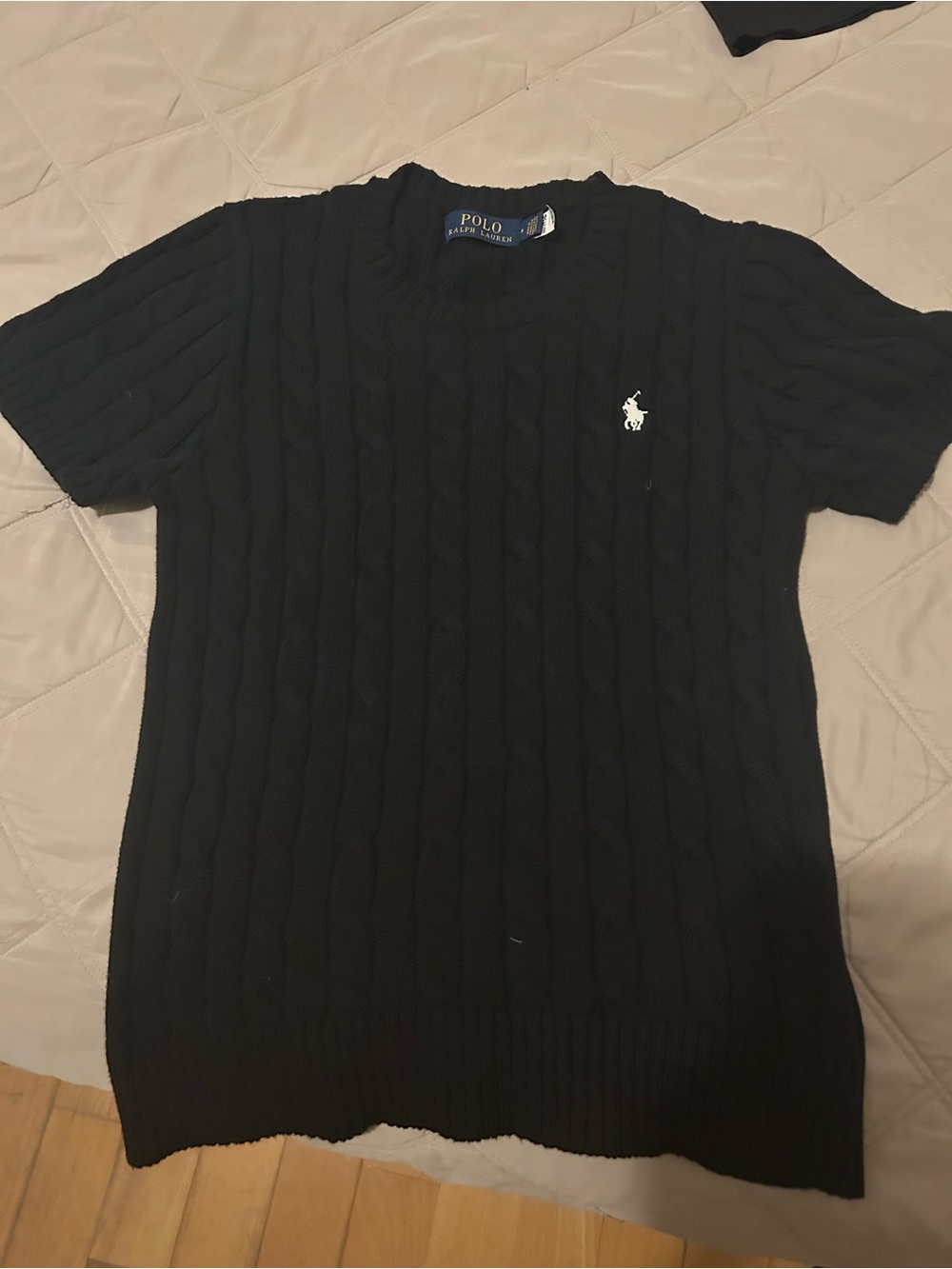 Polo by Ralph Lauren Black Cable-Knit Short Sleeve Crewneck Sweater